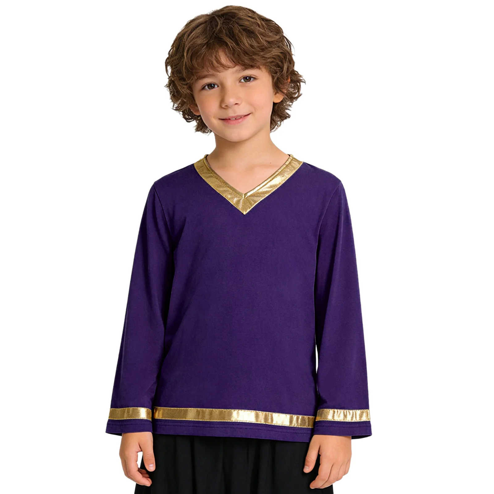 

Children Boys Liturgical Praise Dance Top Worship Praise Dance Pullover Shirt Long Sleeve Church Choir Stage Performance Costume