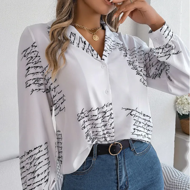 

Women's Casual All-matching Letter Suit Collar Long Sleeve Shirt Fall/winter Base Commuting Comfort Office Ladies Top Shirt