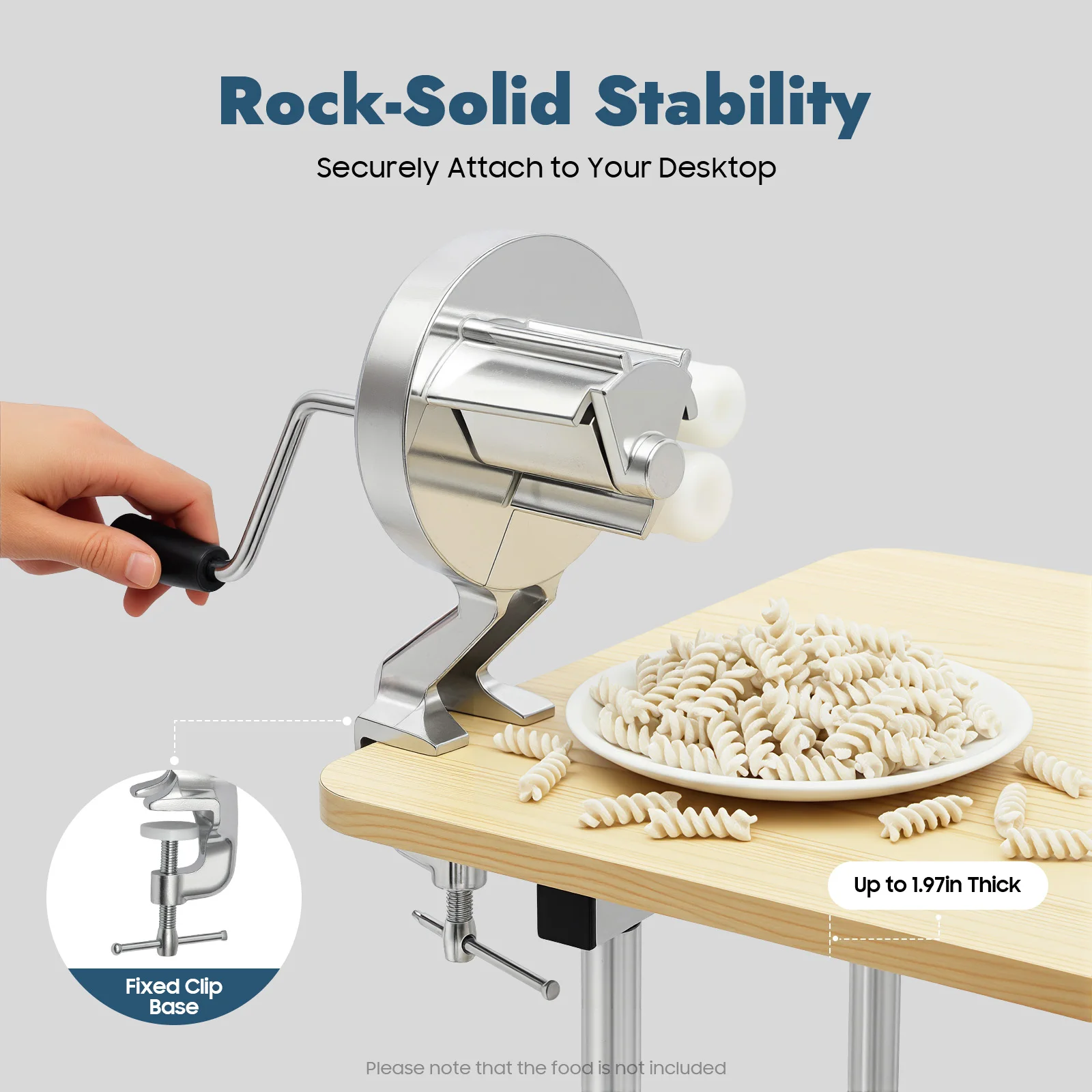 Macchina manuale per la preparazione di pasta, pressa manuale per noodles, colore argento, adatta a tavoli da 1,97 pollici, per conchiglie, uso domestico, ristorante, mensa, supermercato, snack bar,