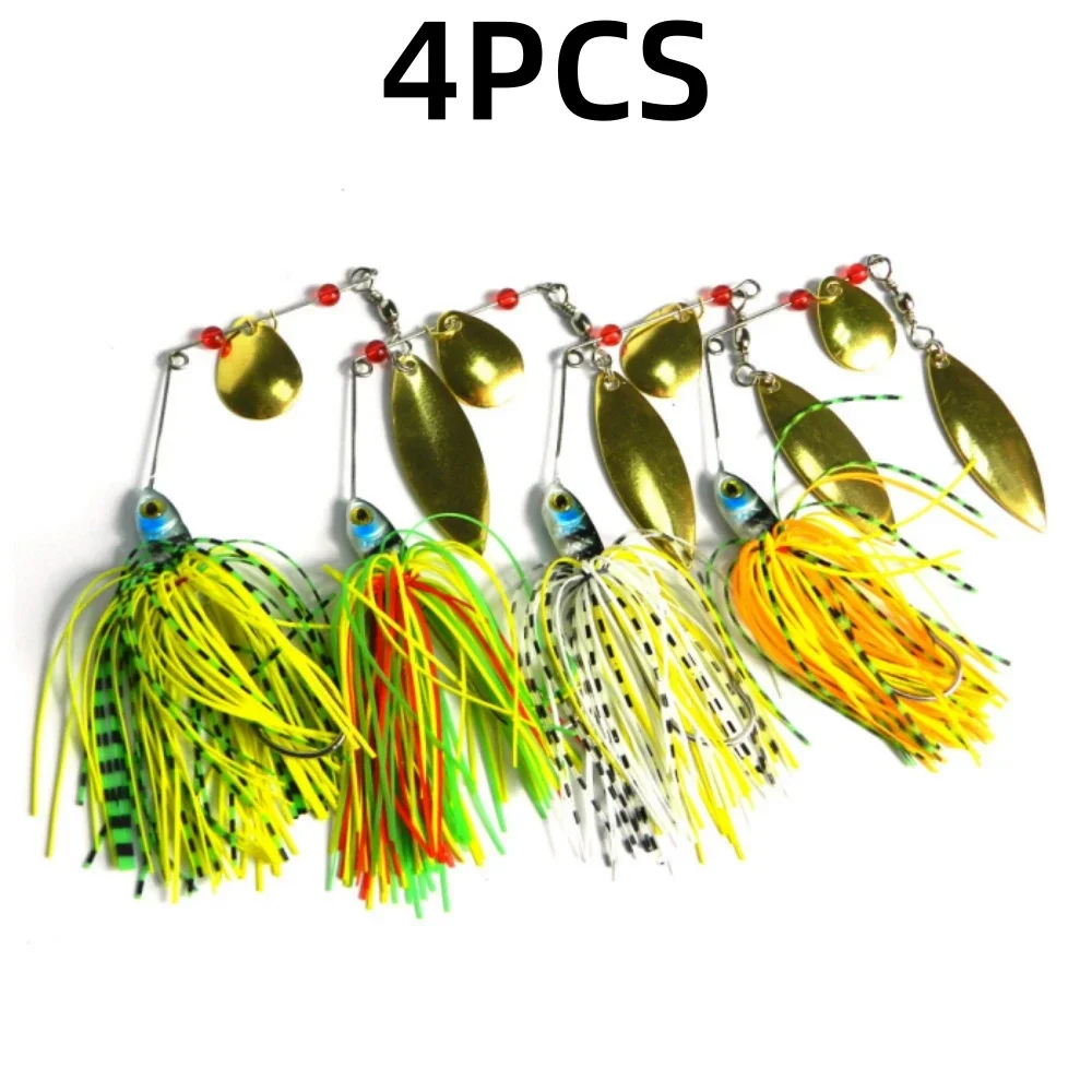 4PCS 17g Spinnerbait Fishing Lure Wire Bait Metal Spinner Buzzbait Swimbait Hook JIG Kit Skirt peche For Bass Pike Winter