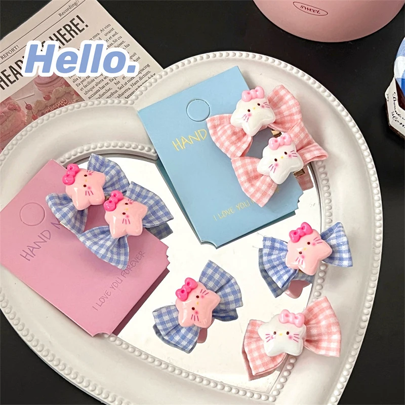 2Pcs Cartoon Checkered Bow Hair Clip Broken Hair Clip For Women Girls Cute Sweet Exquisite Headwear Hair Accessories Gifts