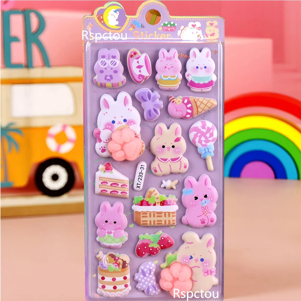 4 Adesivos de Bolhas de Ar com Garras de Coelho de Desenho Animado Kawaii, Adesivos de Brinquedo de Descompressão Macios e Apertáveis de Coelhinho de Anime Fofo, Decoração de Festa