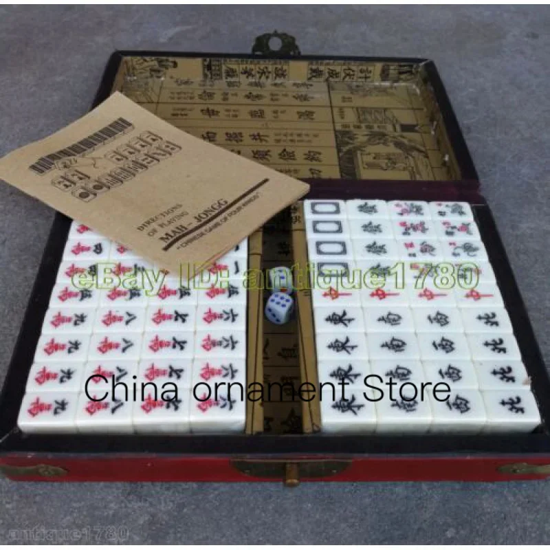 144 Bamboo Mini Rare Chinese Mahjong Set with Portable Retro Mahjong Box