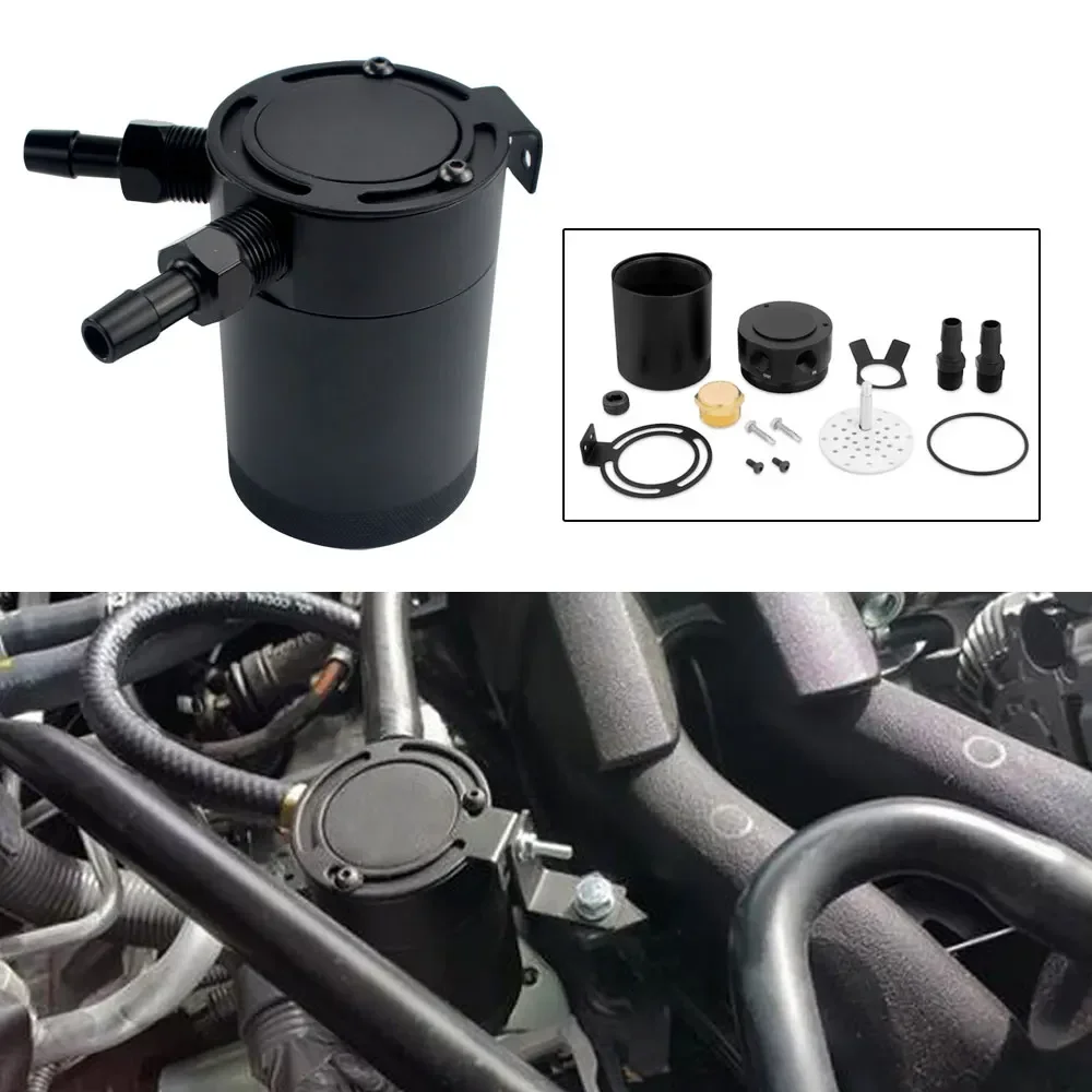 Universal Car Oil Catch Can Reservoir 2-Port Baffled Aluminum Tank Fuel Trap Reservoir Auto Vehicle Collector Kettle M16*1.5