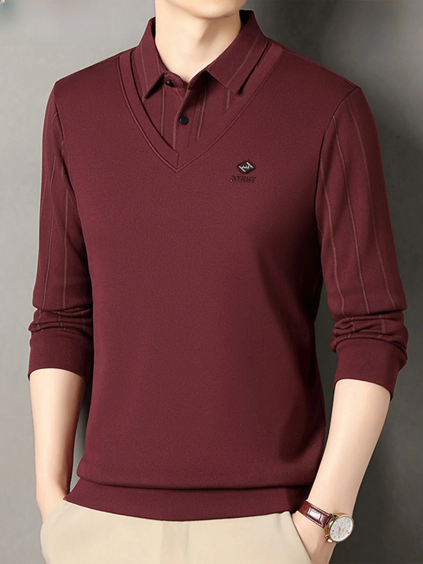 

Busin Casual Loose Fit Long Sve T-irt Men's Base Layer irt Warm Thermal Mo Two-Piece Sle Polyester Fiber