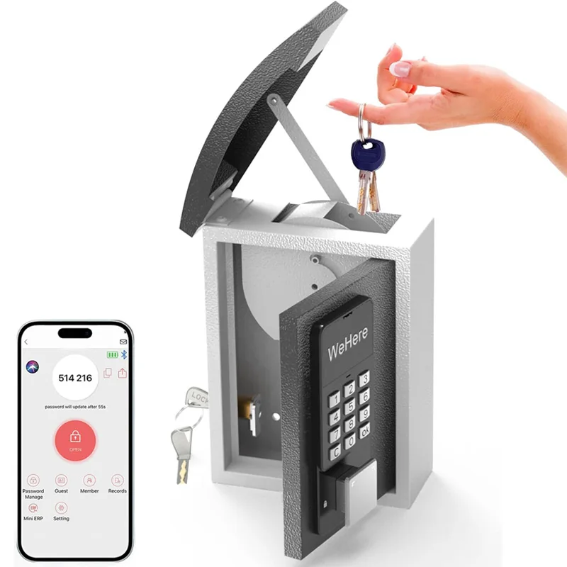 WeHere Key Safe Box Wall Mounted Suitable for House Keys Secure Storage OTP/APP/fixed Code Unlocking Outdoor Security Management