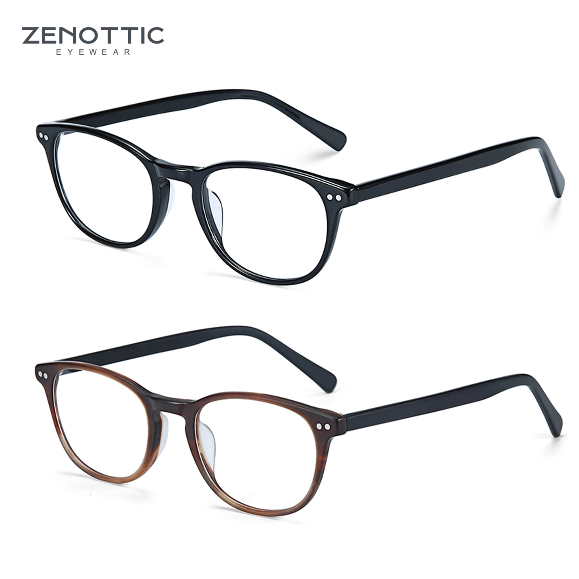 ZENOTTIC Fashion Glasses Frame Printing Acetate Optical Eyeglasses Frames Unisex Round Non-Prescription Eyewear YD1160