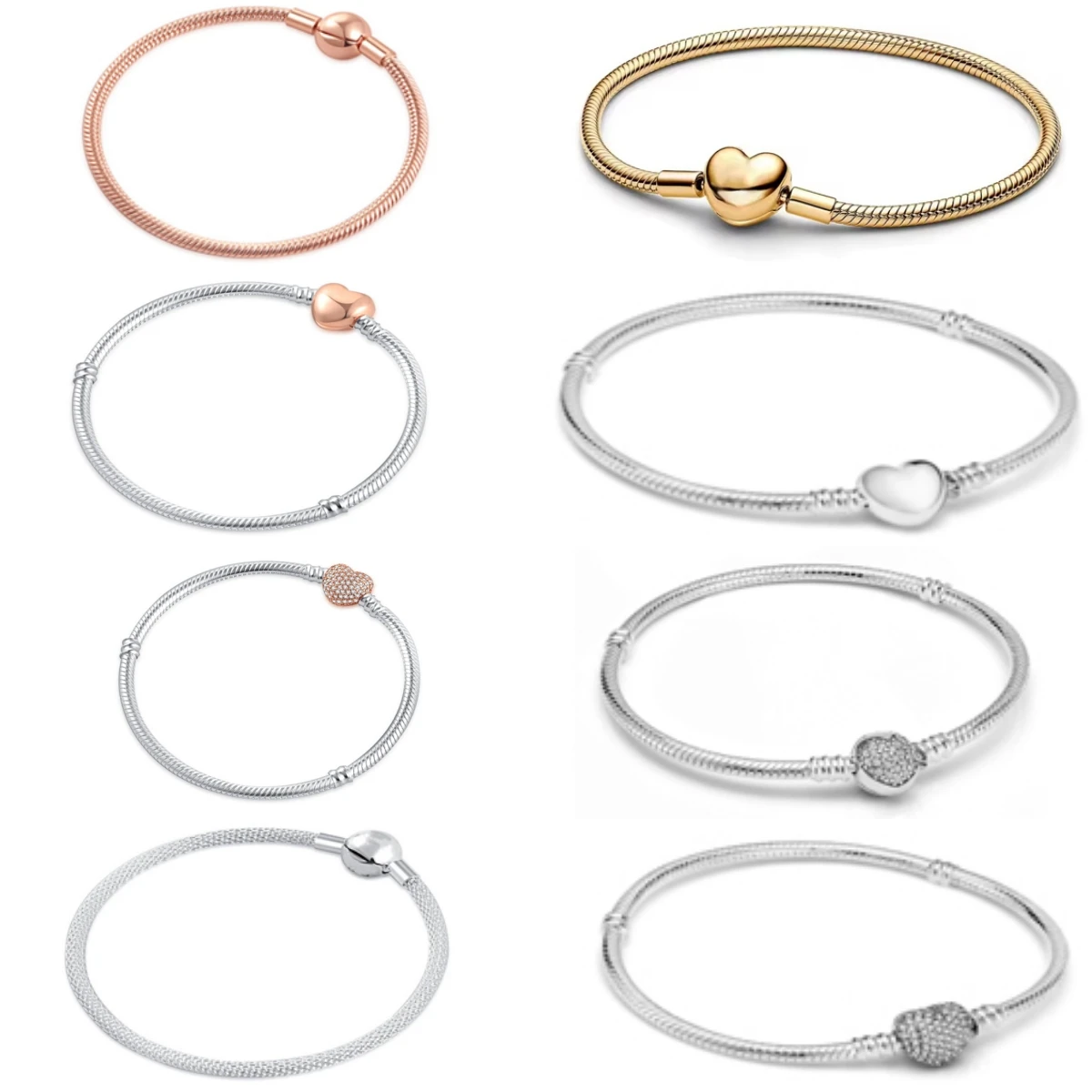 Ensemble de bracelets à breloques en argent Sterling 925, fermoir en forme de cœur, chaîne serpent, perles, bijoux fins à la mode pour femmes, Collection de cadeaux