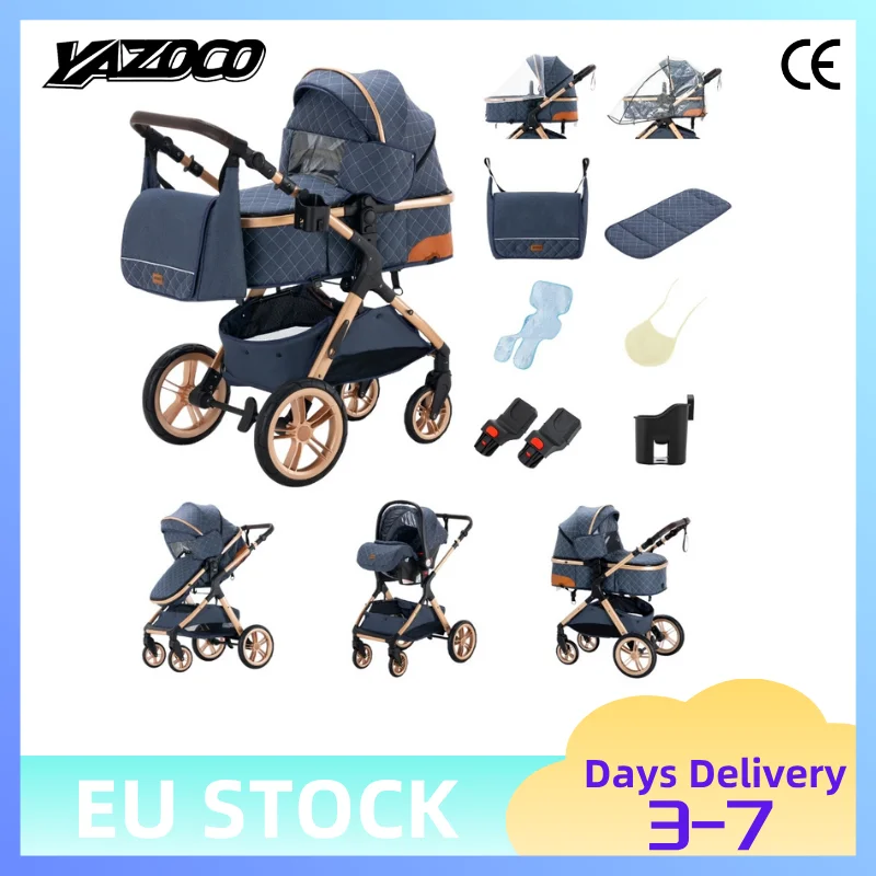 Poussette de voyage 3-en-1 à vue surélevée 2026, poussette pliable facilement avec siège auto pour bébé, certifiée UE