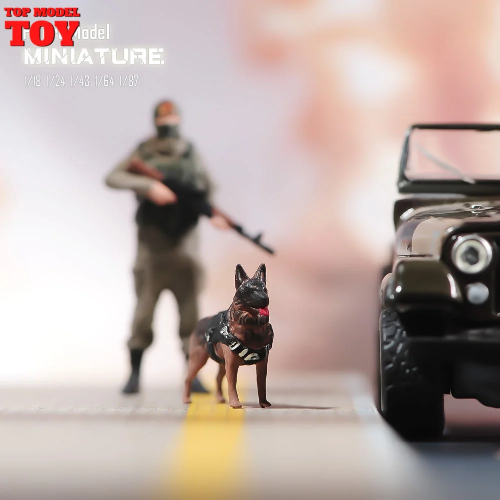 In Stock Painted Miniatures 1/64 1/87 1/43 1/18 German Shepherd Search Dog Model Scene Props Figures Unpainted For Vehicle Toy