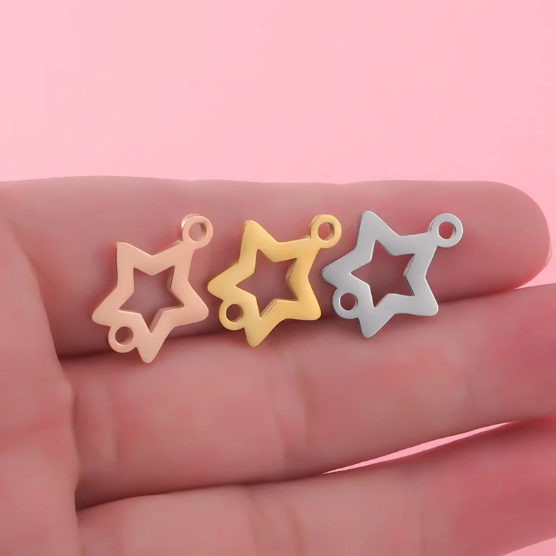 10Pcs/Lot Stainless Steel Two Holes Hollow Star Charm Pendants For DIY Making Necklace Braid Bracelet Jewelry Accessories