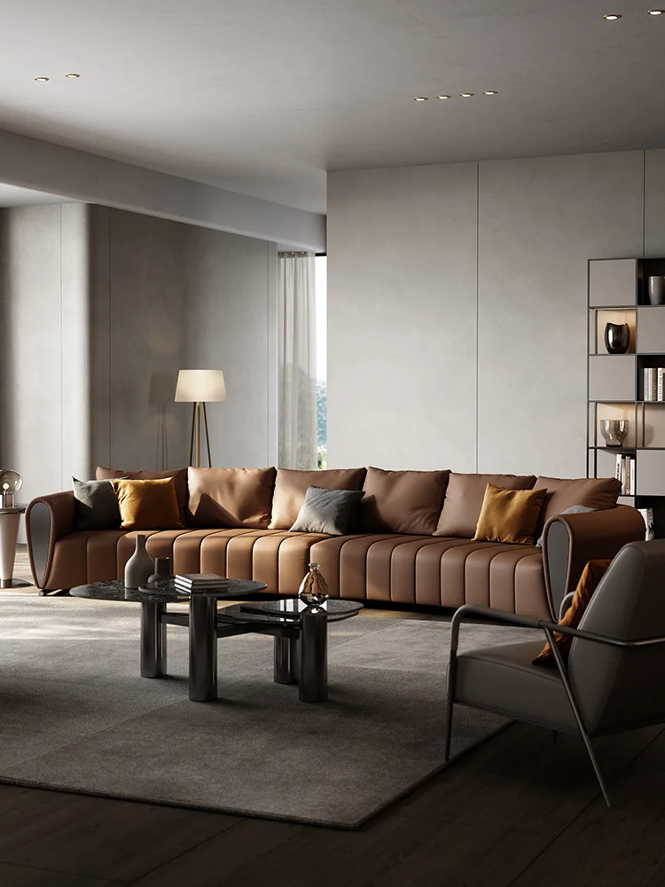 Post-modern luxury sofa designer four-person high-end minimalist leather sofa