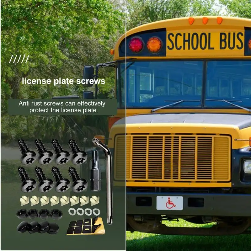 Black License Plate Screws Number Plate Fastener Cap Covers Kit Rustproof Anti-Theft Self-Tapping Screws Plate Mounting Hardware