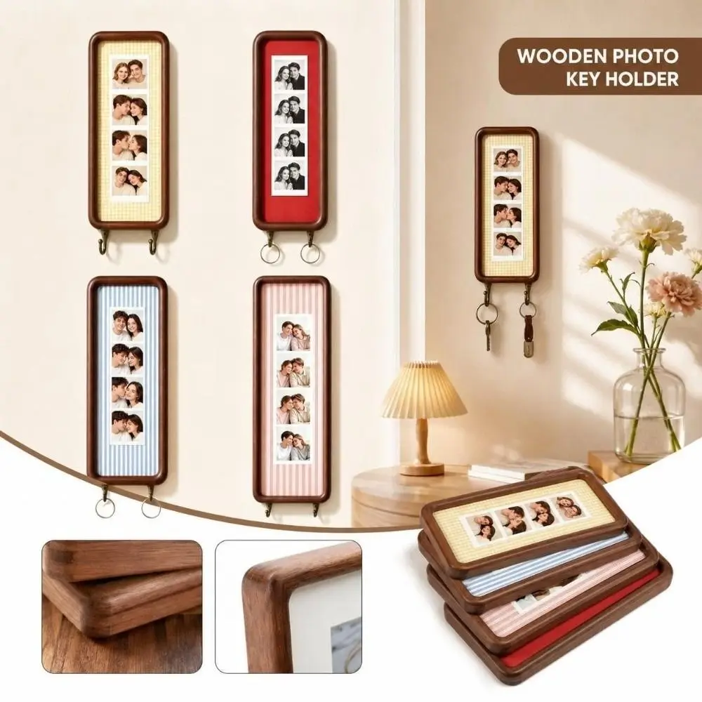 Vintage With Hook Key Holder Frame Mortise and Tenon Wooden Photo Strip Frame Display Frame Gift Home Decor