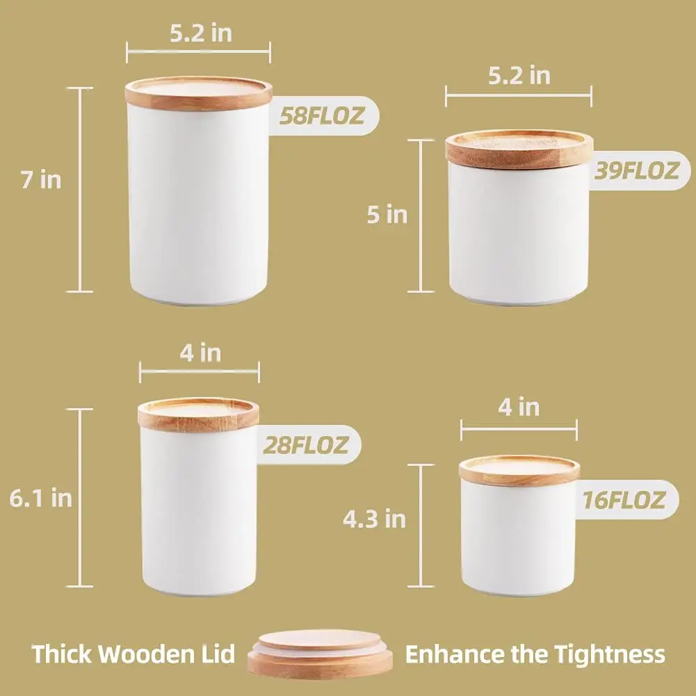 

Sweejar Kitchen Canisters Ceramic Food Storage Jar Set, Stackable Containers With Airtight Seal Wooden Lid For Serving Ground