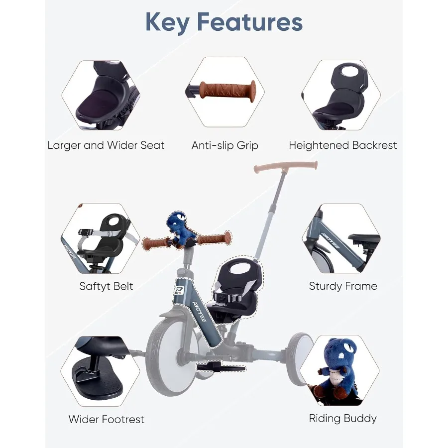 รถสามล้อเด็ก 5-in-1 สำหรับเด็กอายุ 1.5 ถึง 3 ปี พร้อมที่จับสำหรับผู้ปกครอง ปรับเปลี่ยนเป็นจักรยานทรงตัวได้โดยไม่ต้องใช้เครื่องมือ สายรัดนิรภัยแบบถอดได้