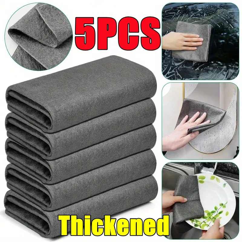 5PCS Thickened Magic Cleaning Cloth Microfiber Glass Clean T