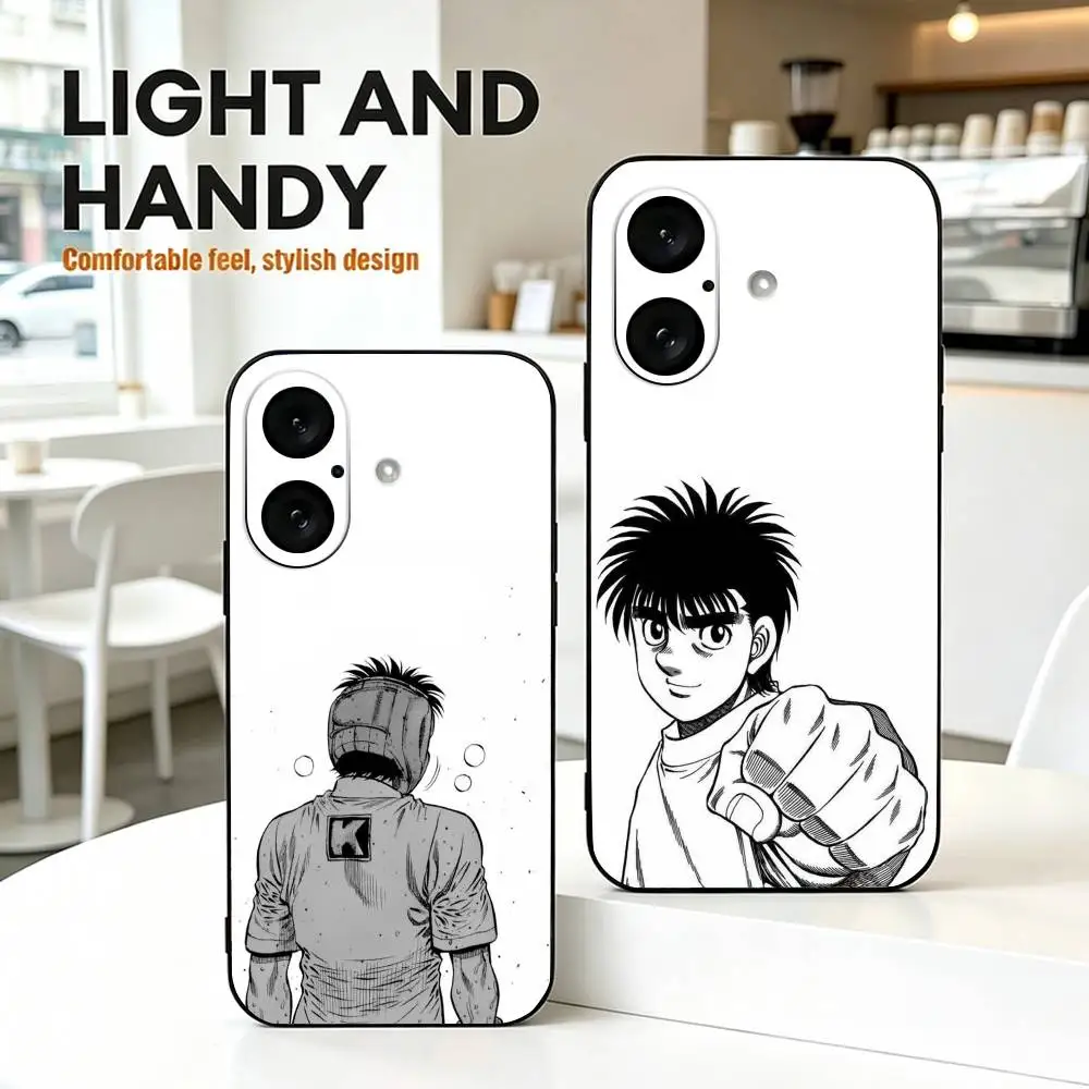 Coque de téléphone Anime Hajime no Ippo pour iPhone 17, 16, 15, 14, 13, 12, 11 Plus, Pro Max, XS, en silicone souple noir