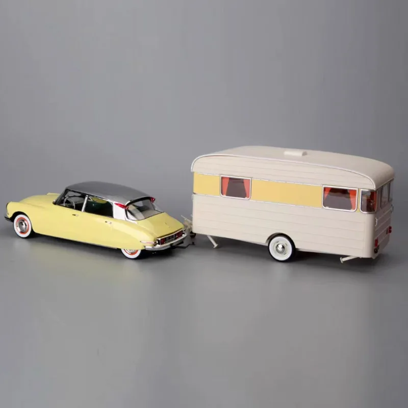 1:18 Scale Citroen DS19 Trailer RV Wagon Simulation Alloy Car Model Static Display Collectible Toy Gift Souvenir Decration