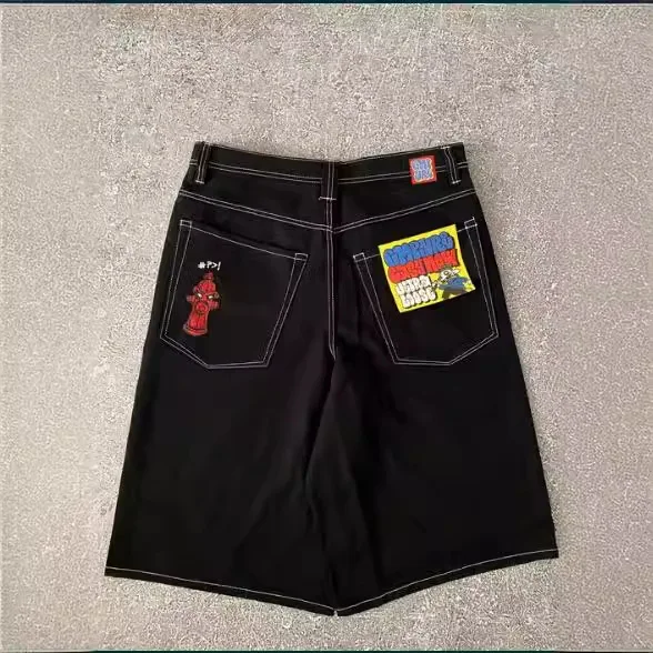 

Мужские летние повседневные джинсовые шорты Street Sle Skateboard Denim свободного кроя, с низкой посадкой, на молнии, прямые джинсы-брюки до колена