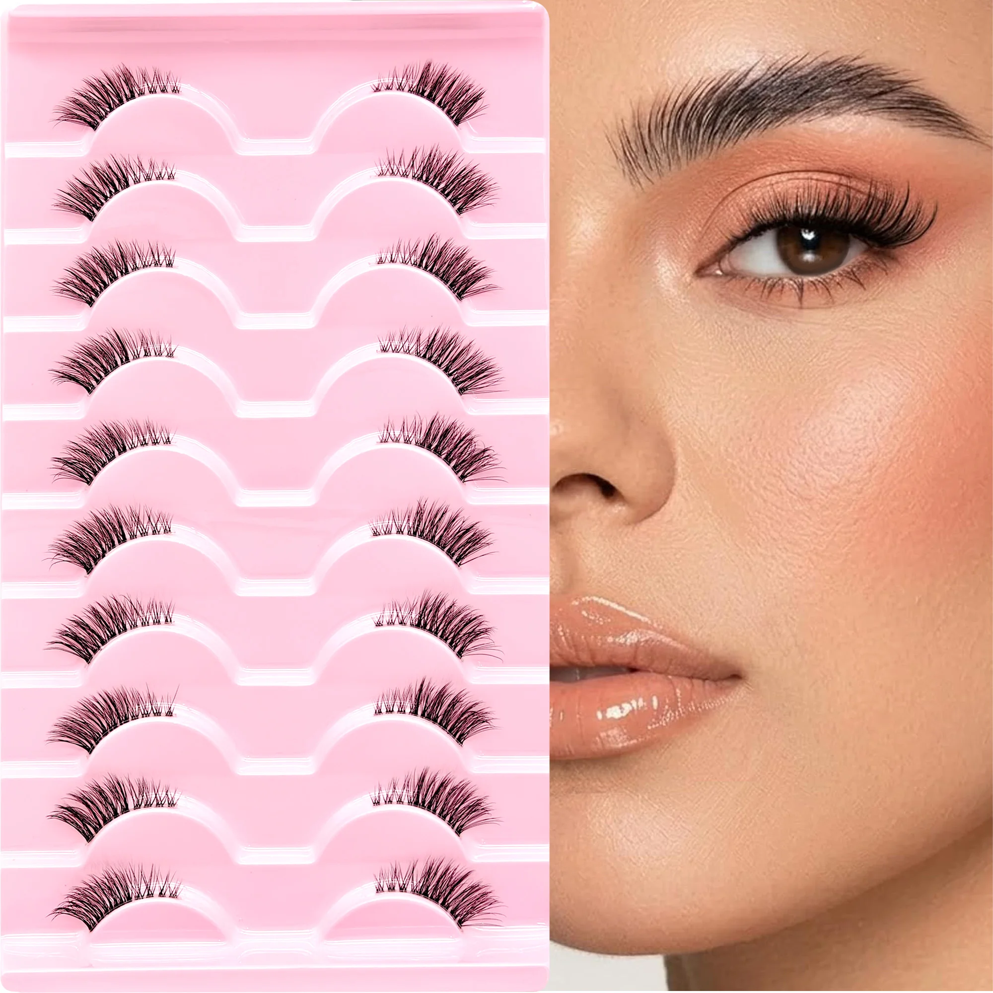 10 Paar halbe Wimpern für den äußeren Augenwinkel im natürlichen Stil (3–10 mm) – leicht, flatternd im Cat-Eye-Stil, mit transparentem Band