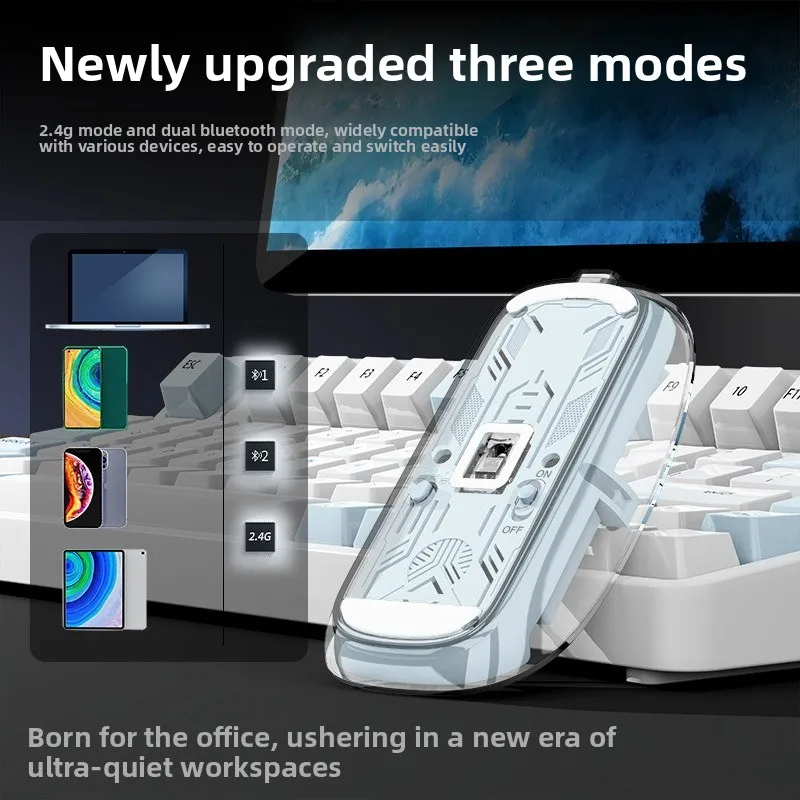 3-modi Draadloze Bluetooth Transparante Gaming Muis DPI Verstelbare Oplaadbare Batterij Display Stille Muizen voor PC ipad Laptop