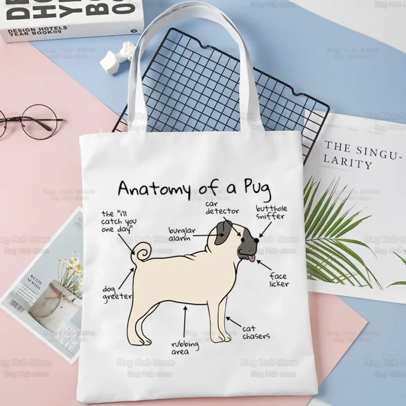 

Pug Anatomy Shopping Canvas Bag Shopper Eco Canvas Cotton Shopper Cute Dog Pet Bolsas De Tela Canvas Bag Shoping Reusabl