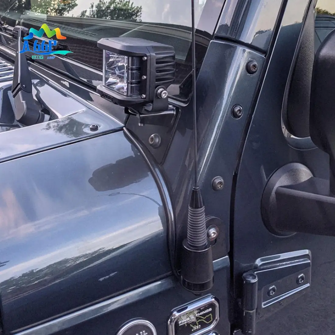 

A66P-Antenna Mount Driver Side CB Antenna Mount Radio Mounting Bracket CB Holder For Jeep Wrangler JK JL 2007-2022
