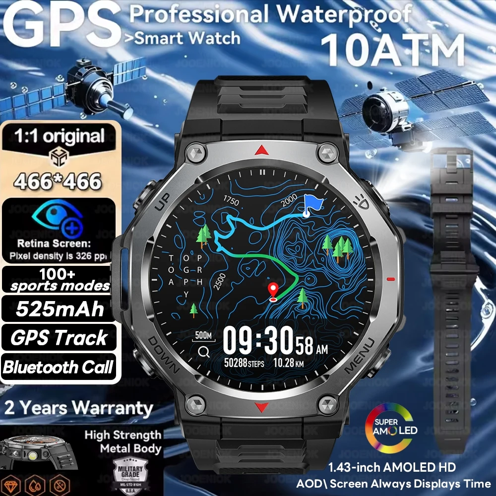 T-Rex 3 Ultra GPS Smart Watch 5ATM Waterproof Fitness Tracker 1.43-inch AMOLED Screen Military Sports Smartwatch Men