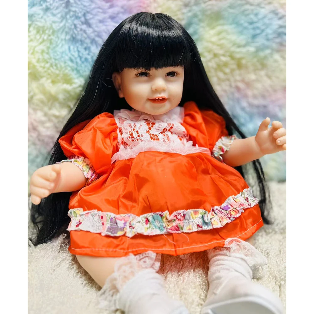 Long Hair Smiling Princess Reborn Baby Dolls KEIUMI 55 cm Silicone Vinyl Cloth Body Newborn Dolls Girl Partner DIY Birthday Gift