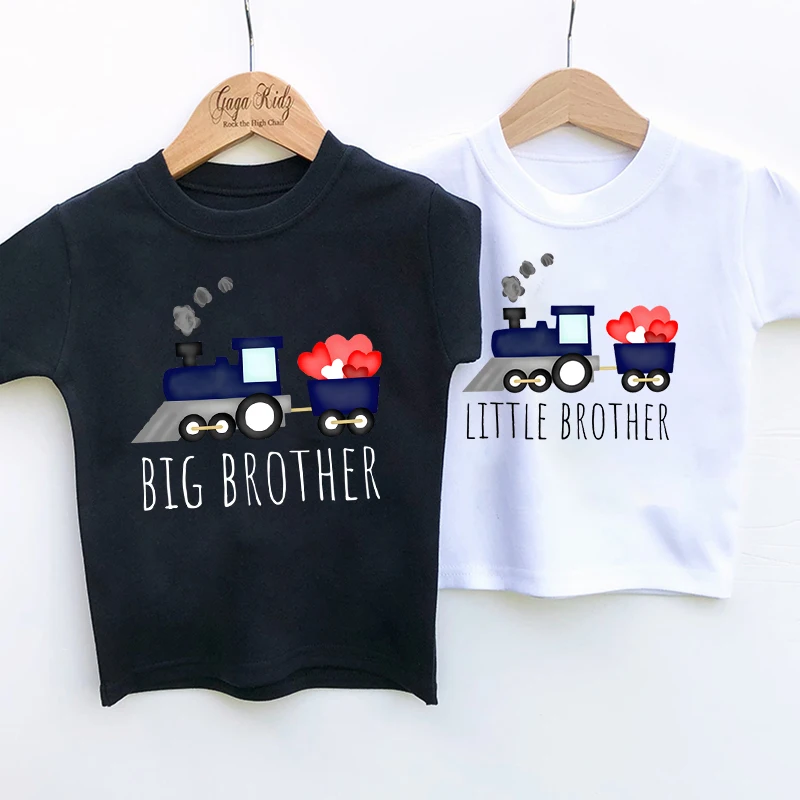 Big Brother Little Brother Train Matching Set TShirt Siblings Funny Cute Short Sleeve T-shirt Family Big Bro Announcement Outfit