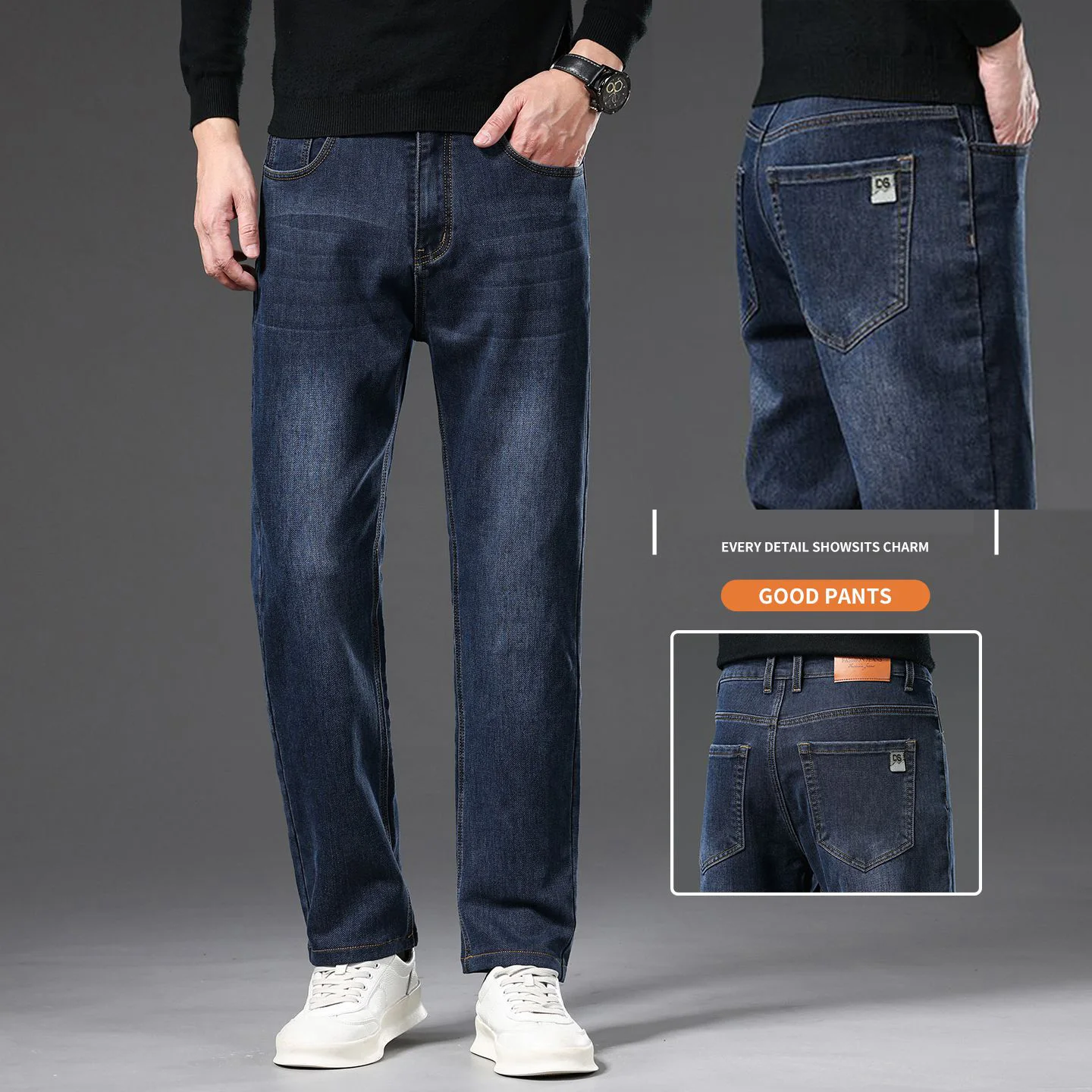 

Spring and Autumn Men's Baggy Jeans Casual Straight Stretch Versatile Wide-leg Business Denim Pants Comfortable Loose Trousers