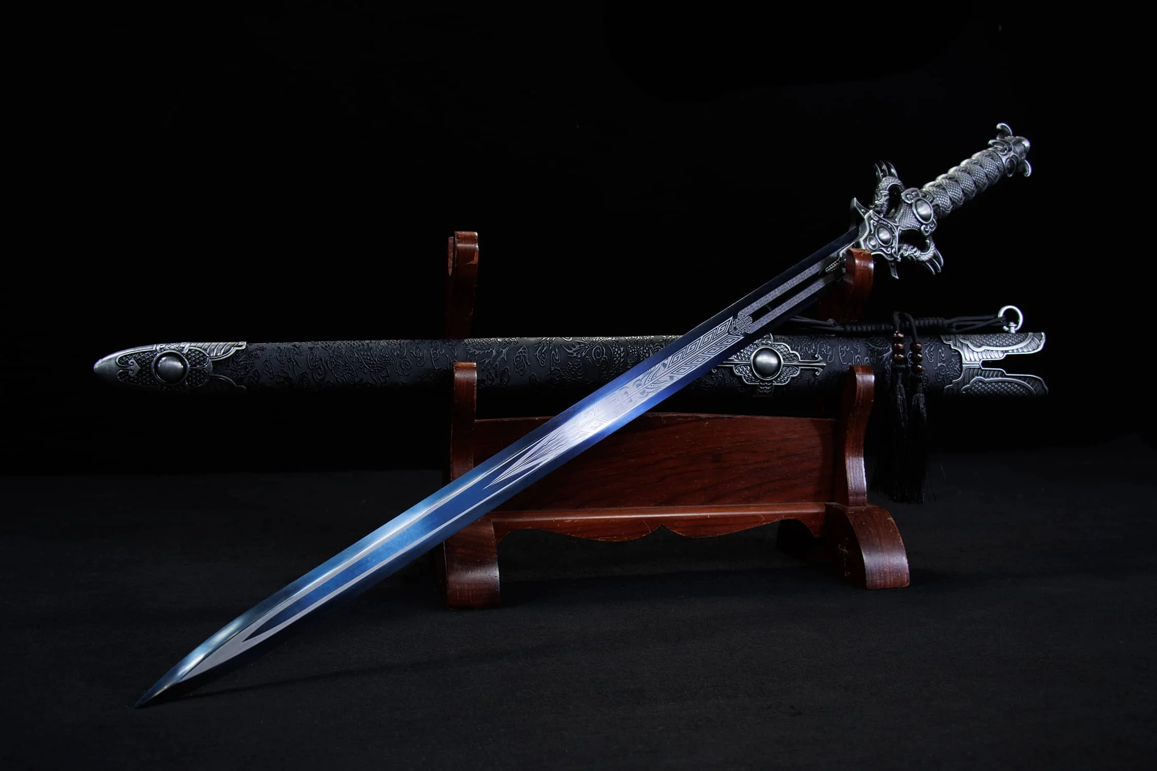 

112cm Double Dragons - Dragon King Battle Sword True Steel katana full tang Edge Cutting Battle Preparation Medieval Reconstruct