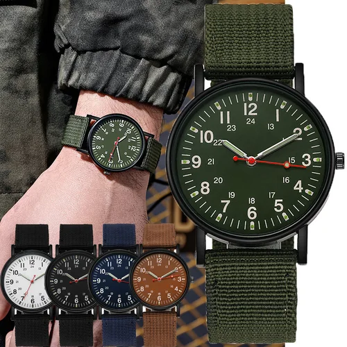Imagen 1 del producto Reloj deportivo militar luminoso para hombre, relojes de pulsera resistentes a los golpes, banda de nailon Simple, reloj de pulsera del ejército para hombre, reloj de cuarzo Masculino