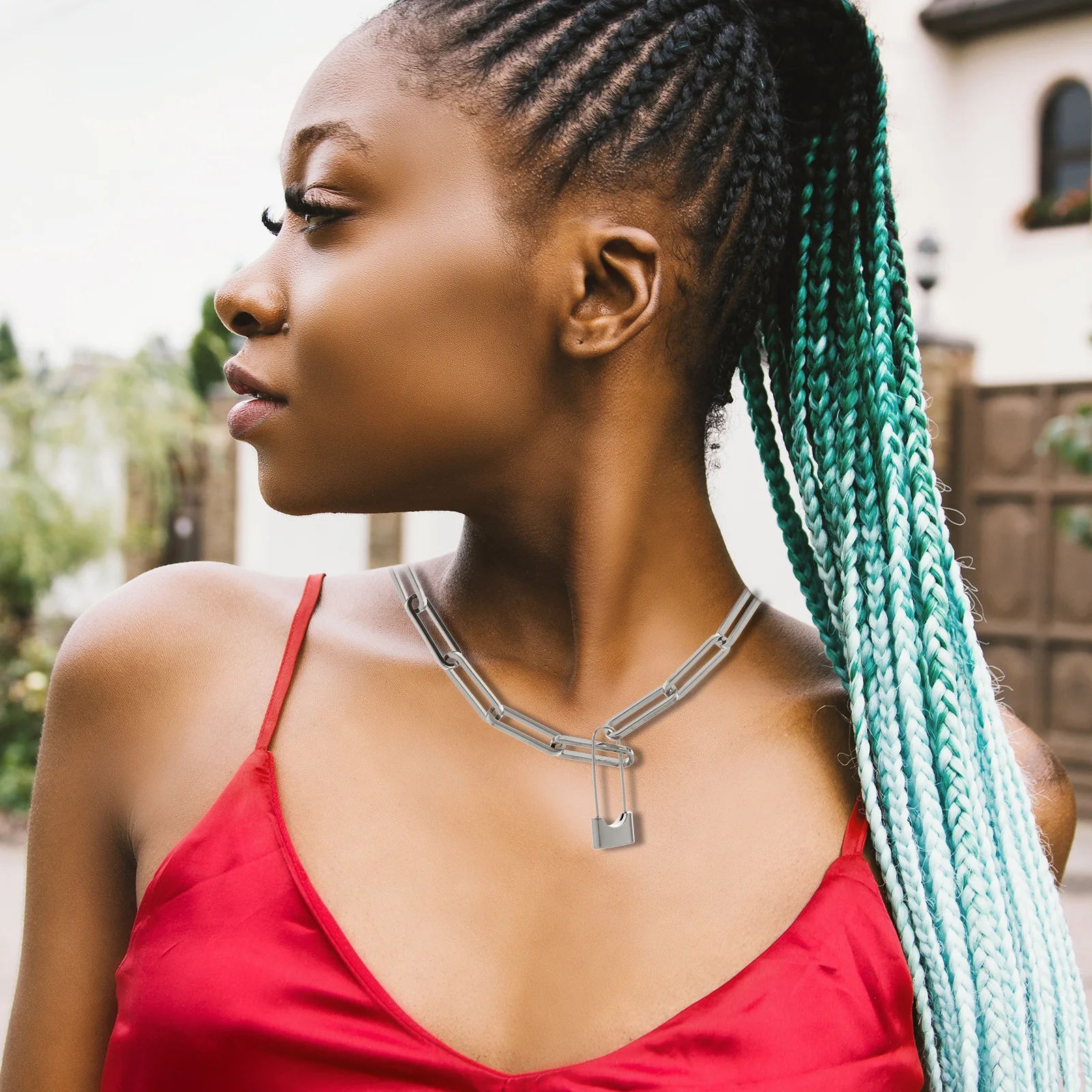 

Lock Neck Pendant Golden Necklace Collar for Women Stainless Steel Link Necklaces