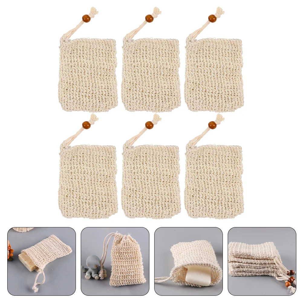 6 Pcs Household Plant Handmade Soap Storage Bag Holder Mesh Pouch Cotton