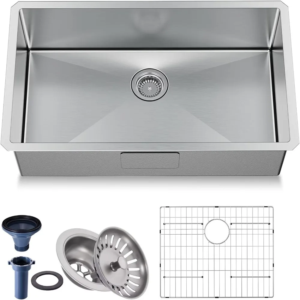 

32-Inch Undermount Single Bowl Kitchen Sink, Handcrafted 16 Gauge 304 Stainless Steel, 9-Inch Depth