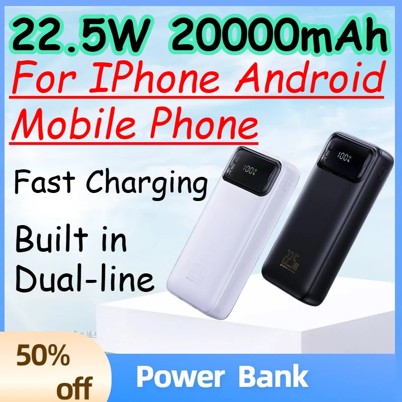 22.5W 20000mAh Power Bank with Built in Dual-line Fast Charging for IPhone Android Mobile Phone Compact Mobile PowerBank