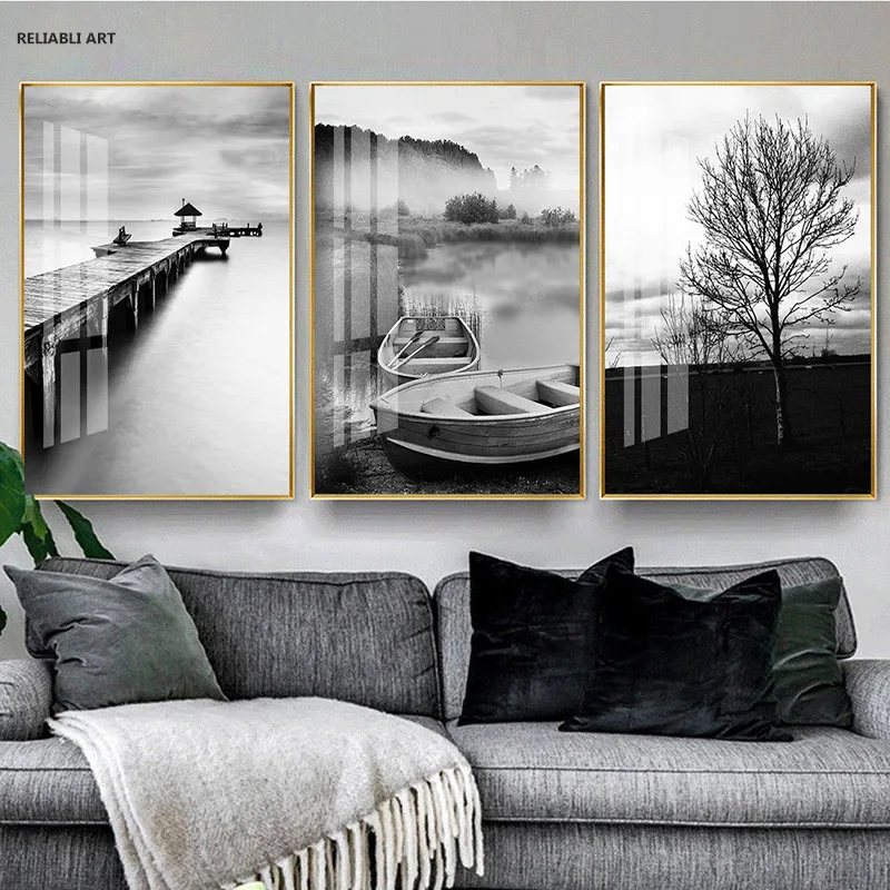 Nordic Simple Black And White Landscape Decorative Painting Modern Canvas Poster Print Wall Art Pictures For Living Room Decor