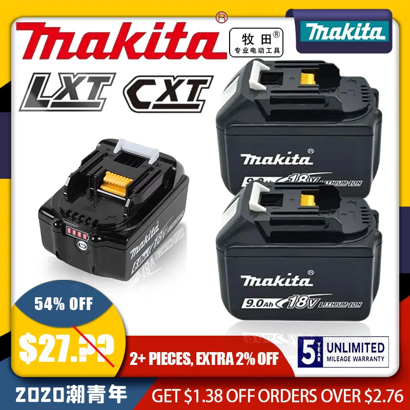 

100% Original Makita-Rechargeable Power Tool Battery, Replaceable LED Lithium-ion, 9.0 Ah 18V LXT BL1860B BL1860BL1850