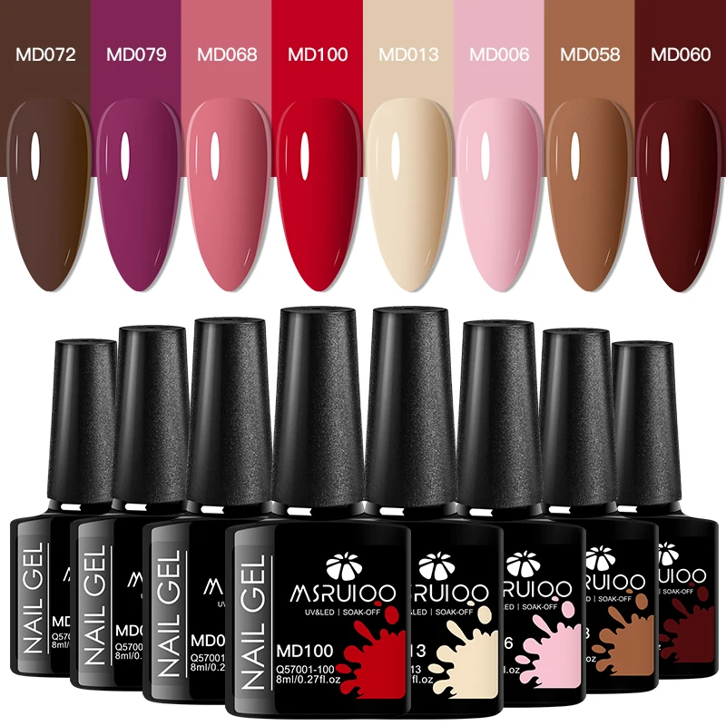 MSRUIOO 8 unids/set esmalte de uñas de Gel colorido para uñas 8ml rosa desnudo rojo brillo semipermanente Nail Art barniz de Gel manicura