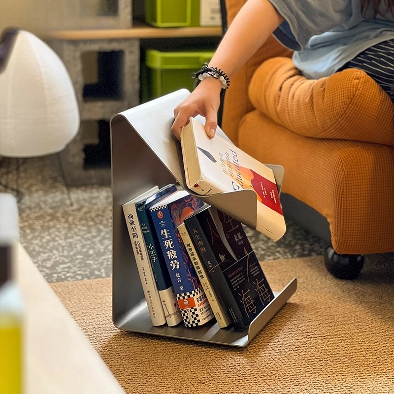 

Bauhaus Stainless Steel Side Table Designer Metal Magazine Rack Minimalist Sofa End Table for Living Room Study Desk Organizer