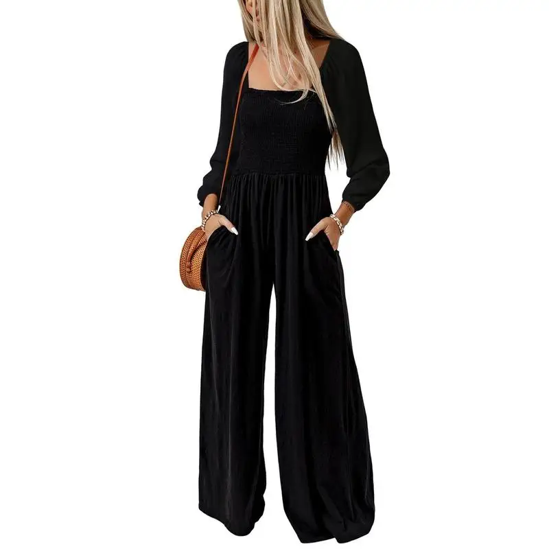 Dokotoo Women's Casual Loose Overalls Jumpsuits One Piece Sleeveless Wide Leg Long Pant Rompers With Poets