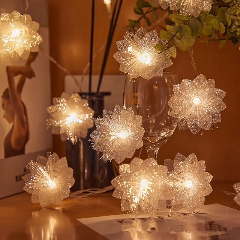 Guirlande lumineuse féerique LED à piles de 1.5M, en Fiber optique, décoration de noël et du nouvel an avec fleurs artificielles pour fête