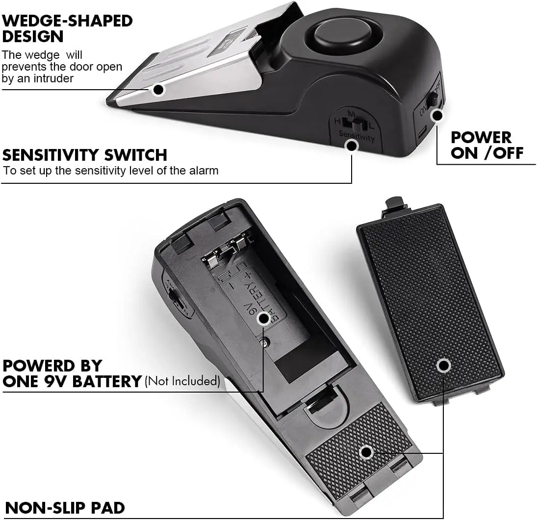 Door Stop Alarm, Door Stopper with 120DB Security Alarm, Floor Wedge Doorstop for Travel Apartment Home House Door Alarm