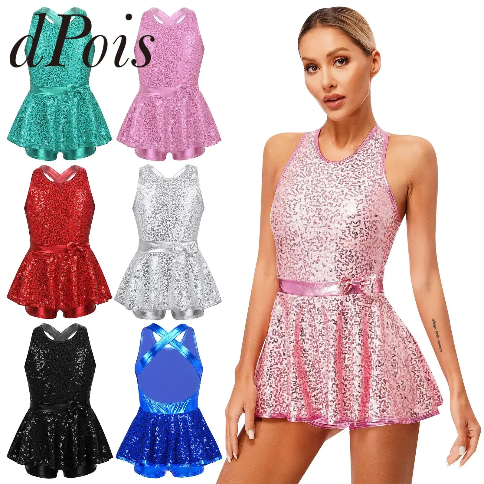 Womens Shiny Jazz Dance Bodysuit Short Unitard Sequin Rompers Ballet Modern Leotard Dress Dancewear Hiphop Clothes Costumes