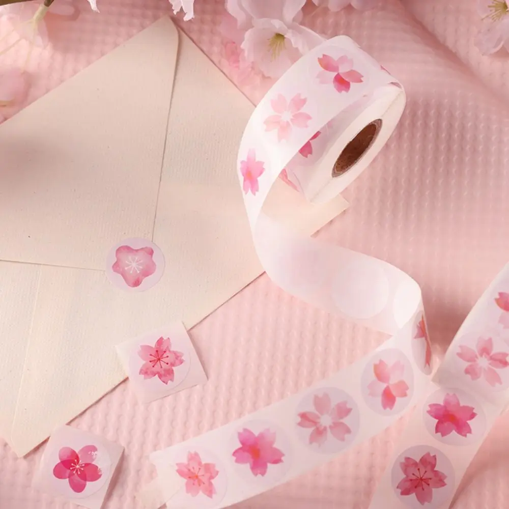 500pcs/roll Sticker Decor Cherry Blossom Sticker Self-adhesive Label Flower Sticker Handmade Crafts Sticker Stylish