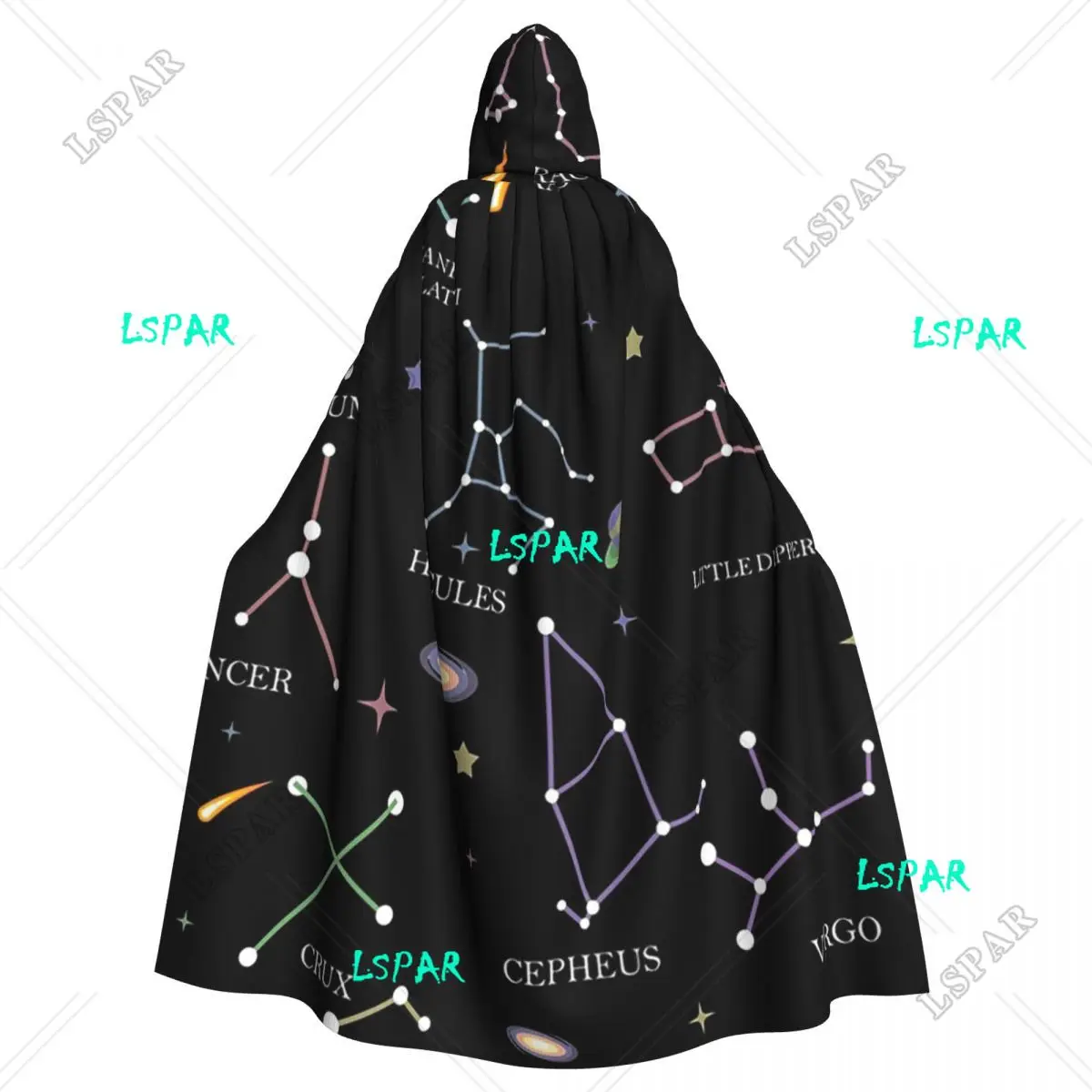 Zodiac Constellations Space Long Hooded Cloak Witch Medieval Costume Cosplay Cape HalloweenCoat Adult Unisex