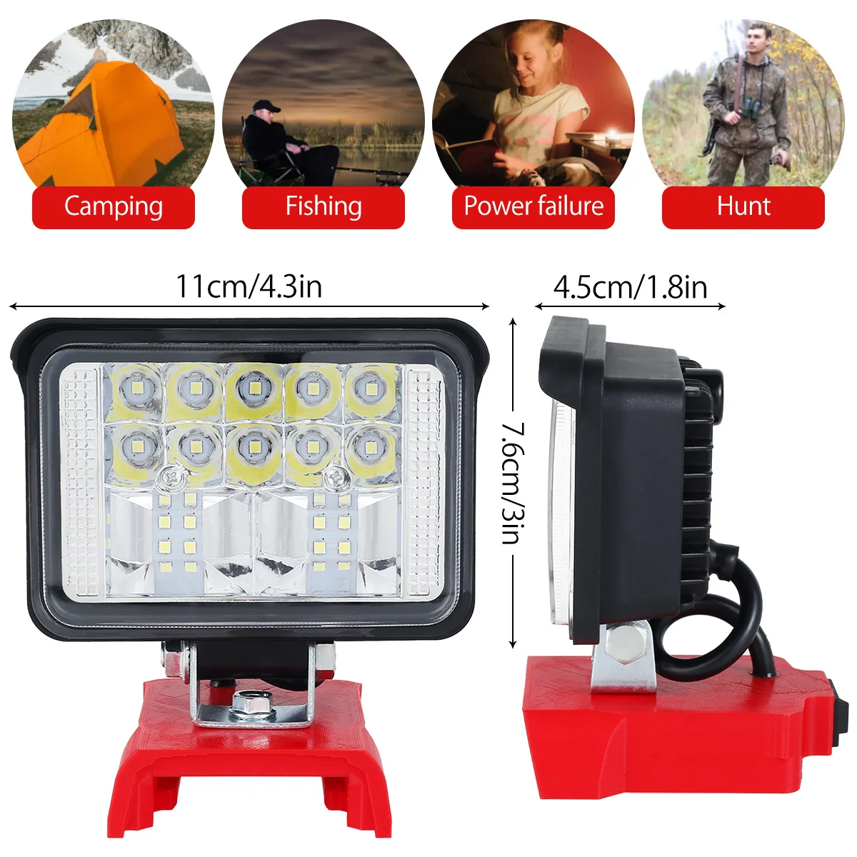 Lampe de travail LED portable super lumineuse, rotation résistante à 180, 3 ", 18V, lampe de poche d'urgence, adaptée pour déterminer le chantier, la randonnée, le camping