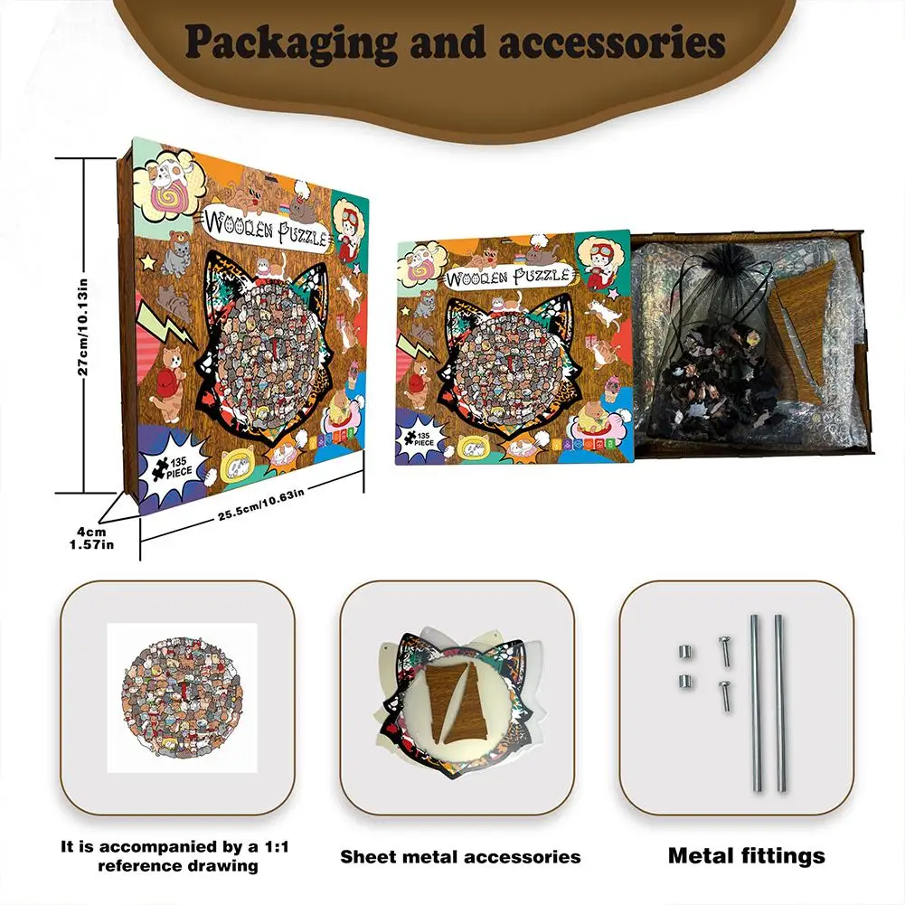 135 قطعة على شكل قطة خشبية بازل قطع غير النظامية الكلب لغز قطع الإجهاد الإغاثة لعبة هدايا عيد الميلاد للديكور المنزل #5